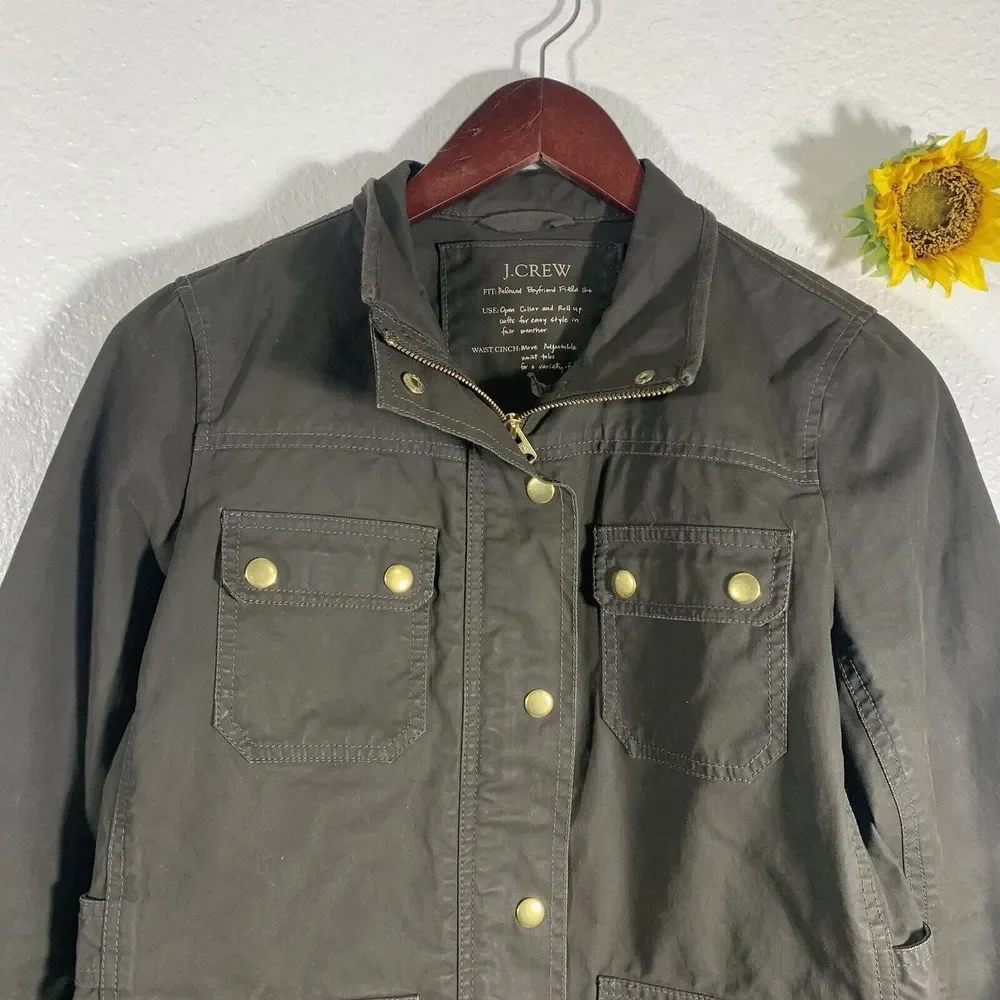 J. Crew Resin Coated Twill Field Olive Green Jacket XS Women’s